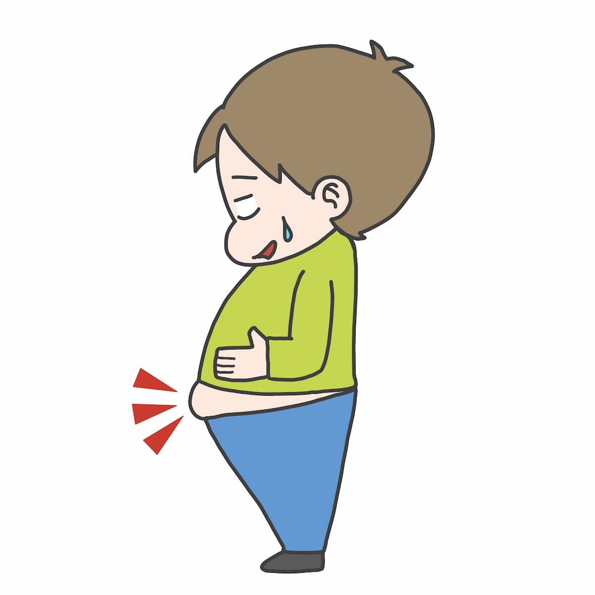 お腹の出っ張りを気にする男性のイラスト