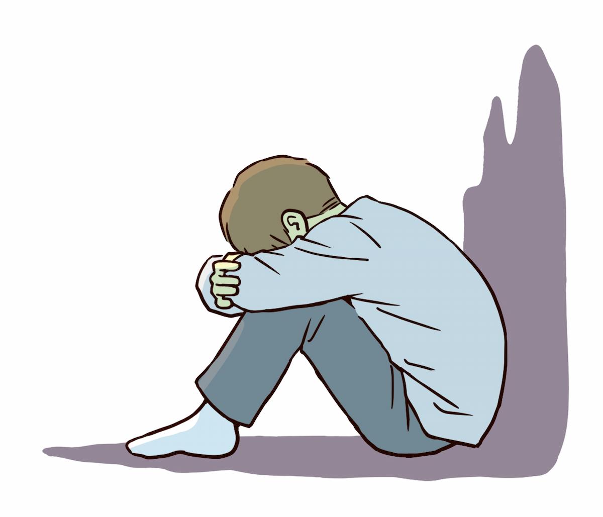 ダイエット中に不安を感じて落ち込む様子のイラスト