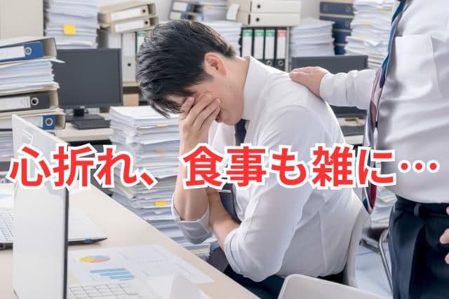 仕事で心がボロボロになり、食事もボロボロ、そして体もボロボロになった私のイメージ図